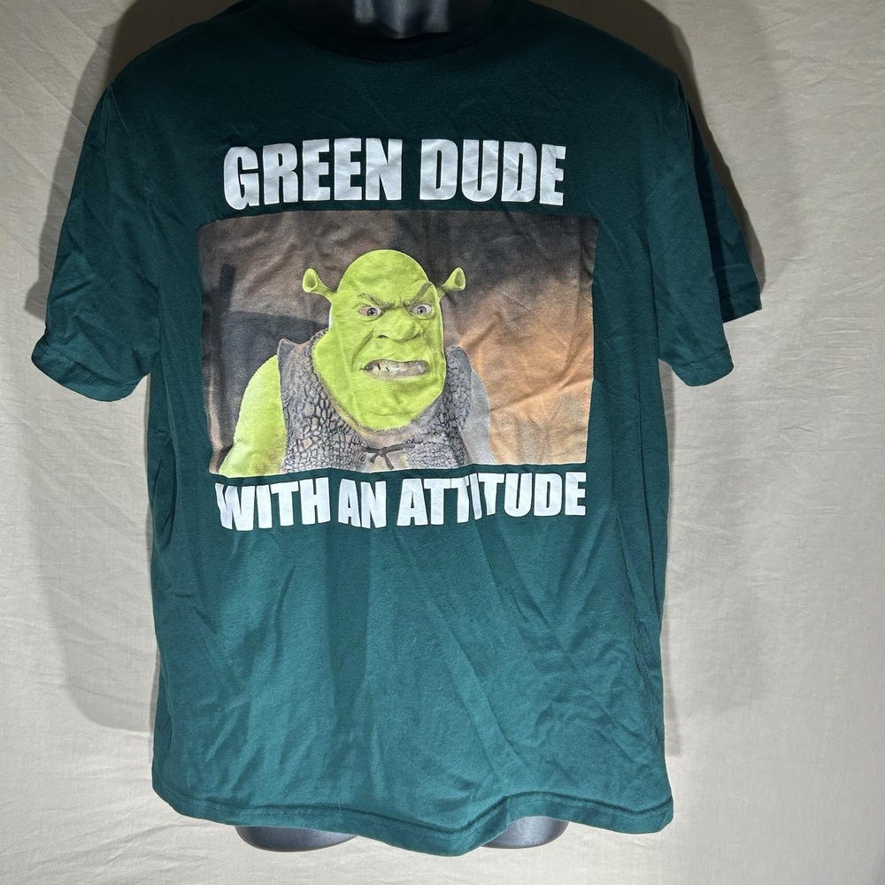 Dreamworks Shrek Graphic T-Shirt Green Dude With An Attitude Size Large